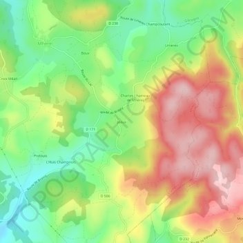 Mappa topografica Jeaux, altitudine, rilievo