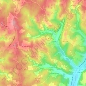 Mappa topografica Le Greil, altitudine, rilievo