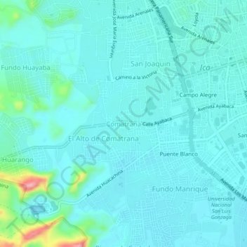 Mappa topografica Comatrana, altitudine, rilievo