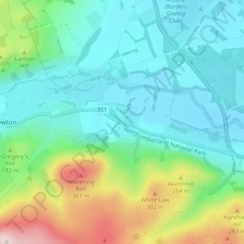 Mappa topografica Yeavering, altitudine, rilievo