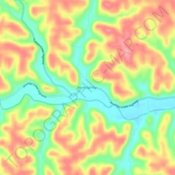 Mappa topografica North Springs, altitudine, rilievo