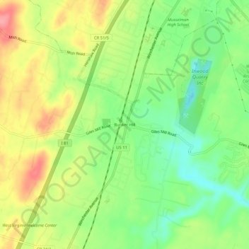Mappa topografica Bunker Hill, altitudine, rilievo