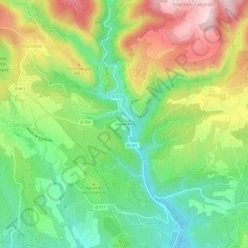 Mappa topografica Lacombe, altitudine, rilievo