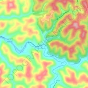 Mappa topografica Normantown, altitudine, rilievo