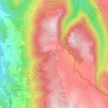 Mappa topografica Croce di Vari, altitudine, rilievo