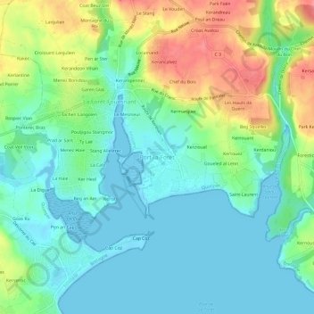 Mappa topografica Port-la-Forêt, altitudine, rilievo