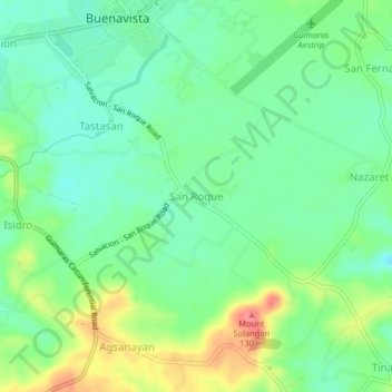 Mappa topografica San Roque, altitudine, rilievo