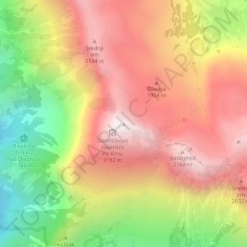 Mappa topografica Monte Nero, altitudine, rilievo