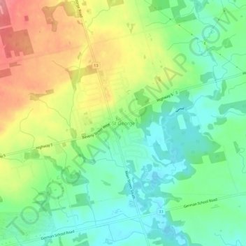 Mappa topografica St George, altitudine, rilievo