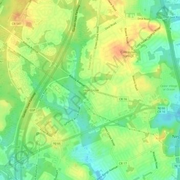 Mappa topografica Green Grove, altitudine, rilievo