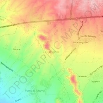Mappa topografica 23 de Junio, altitudine, rilievo