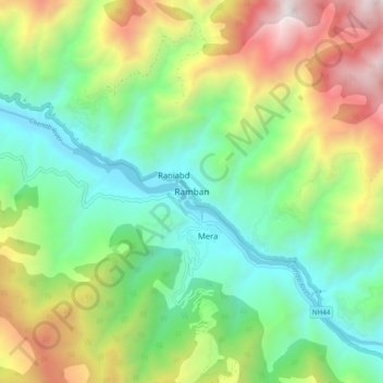 Mappa topografica Ramban, altitudine, rilievo