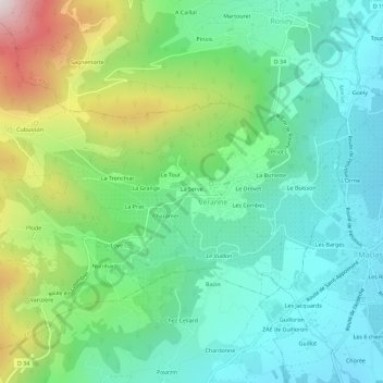 Mappa topografica La Serve, altitudine, rilievo