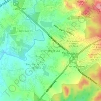 Mappa topografica Hemmigepura, altitudine, rilievo