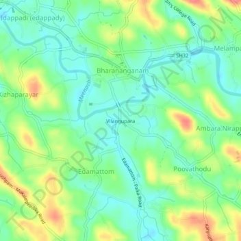 Mappa topografica Vilangupara, altitudine, rilievo