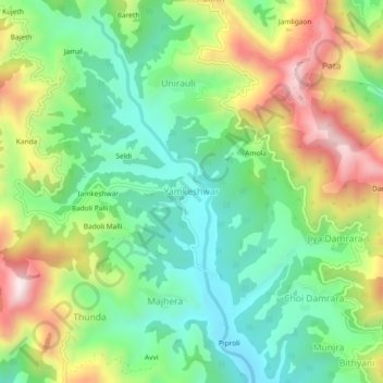 Mappa topografica Yamkeshwar, altitudine, rilievo