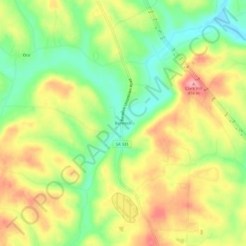Mappa topografica Bannock, altitudine, rilievo