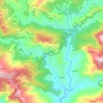 Mappa topografica pirsal, altitudine, rilievo