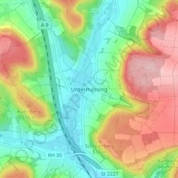 Mappa topografica Untermässing, altitudine, rilievo