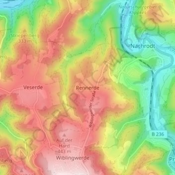 Mappa topografica Rennerde, altitudine, rilievo