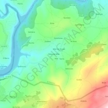 Mappa topografica Ribas de Miño, altitudine, rilievo