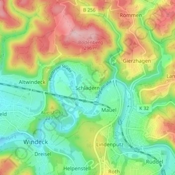 Mappa topografica Schladern, altitudine, rilievo