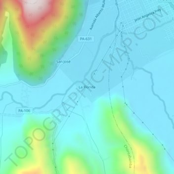 Mappa topografica La Florida, altitudine, rilievo