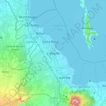 Mappa topografica Cabuyao, altitudine, rilievo