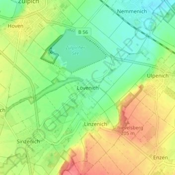Mappa topografica Lövenich, altitudine, rilievo