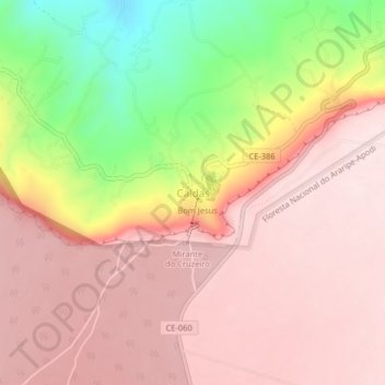 Mappa topografica Caldas, altitudine, rilievo