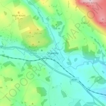 Mappa topografica Staveley, altitudine, rilievo