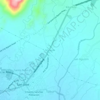Mappa topografica Malasin, altitudine, rilievo