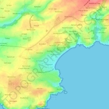 Mappa topografica Kerdivizien, altitudine, rilievo
