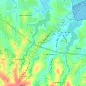 Mappa topografica Bréfort, altitudine, rilievo
