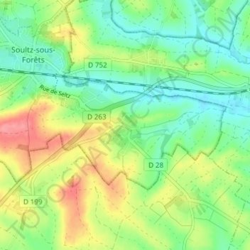 Mappa topografica Hohwiller, altitudine, rilievo