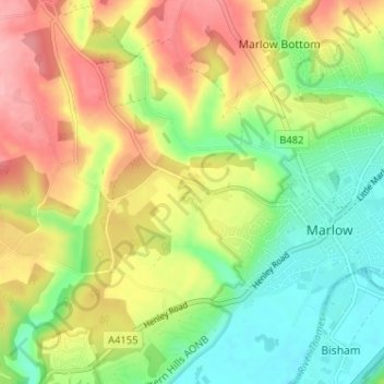 Mappa topografica Bovingdon Green, altitudine, rilievo