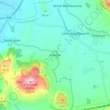Mappa topografica Alstone, altitudine, rilievo