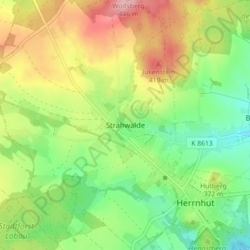 Mappa topografica Strahwalde, altitudine, rilievo