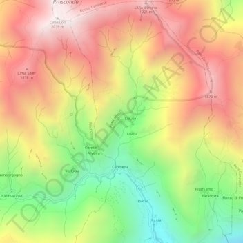 Mappa topografica Vernai, altitudine, rilievo