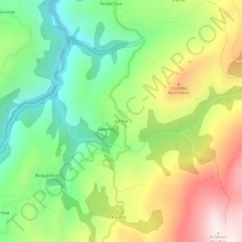 Mappa topografica O Chao, altitudine, rilievo