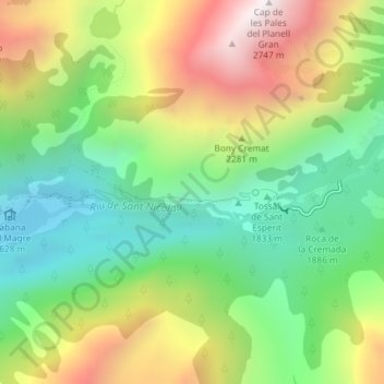 Mappa topografica Cova del Sardo, altitudine, rilievo