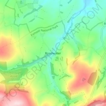 Mappa topografica Roadwater, altitudine, rilievo