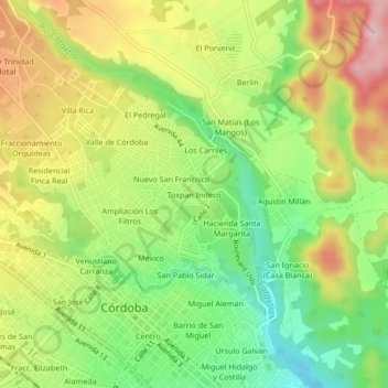 Mappa topografica Toxpan Indeco, altitudine, rilievo