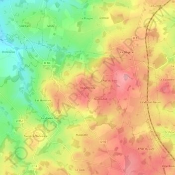 Mappa topografica Beautribeau, altitudine, rilievo