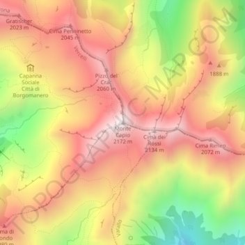 Mappa topografica Monte Capio, altitudine, rilievo