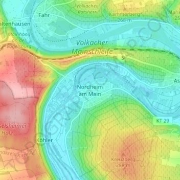 Mappa topografica Nordheim am Main, altitudine, rilievo