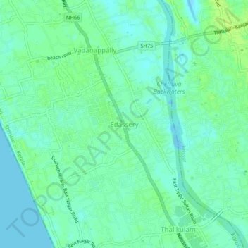 Mappa topografica Edassery, altitudine, rilievo
