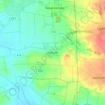 Mappa topografica Volzum, altitudine, rilievo