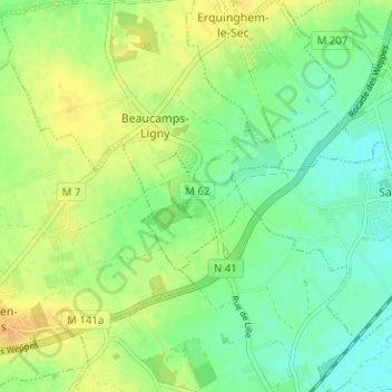 Mappa topografica Ligny, altitudine, rilievo