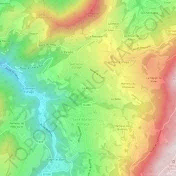 Mappa topografica Le Rossin, altitudine, rilievo